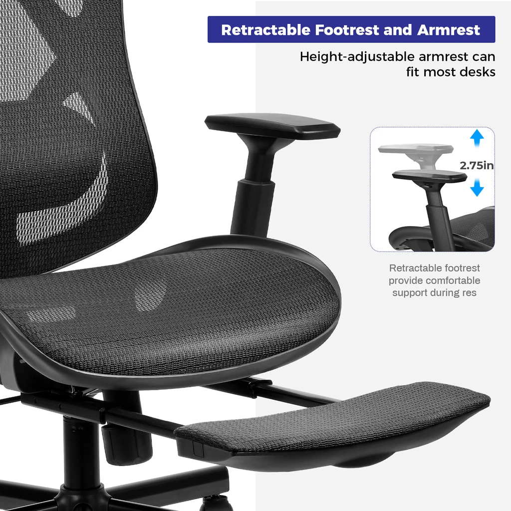 BASETBL F011 Ergonomic Mesh Chair with Footrest