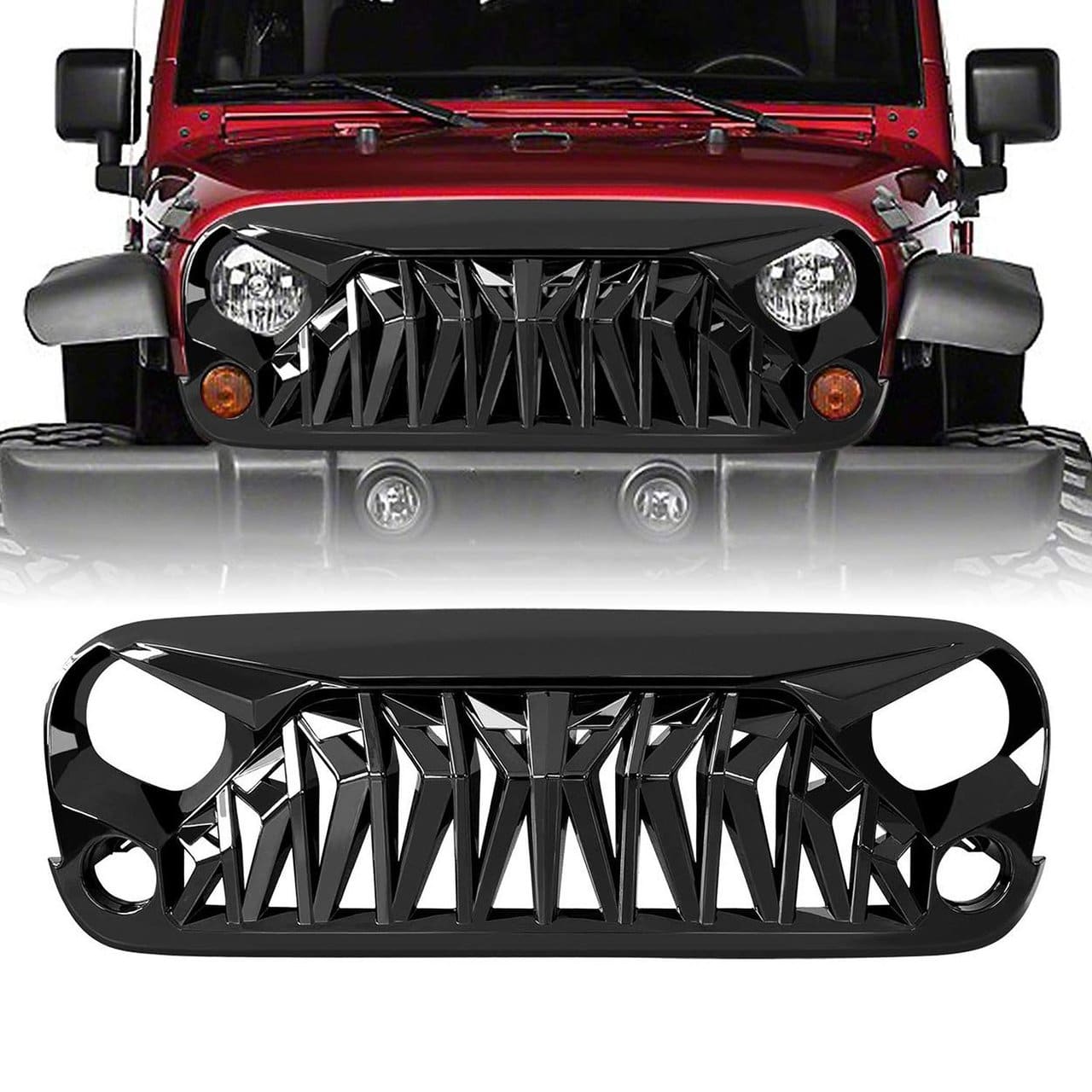 Glossy Black Shark Grill For Jeep Wrangler JK JKU 2007-2018