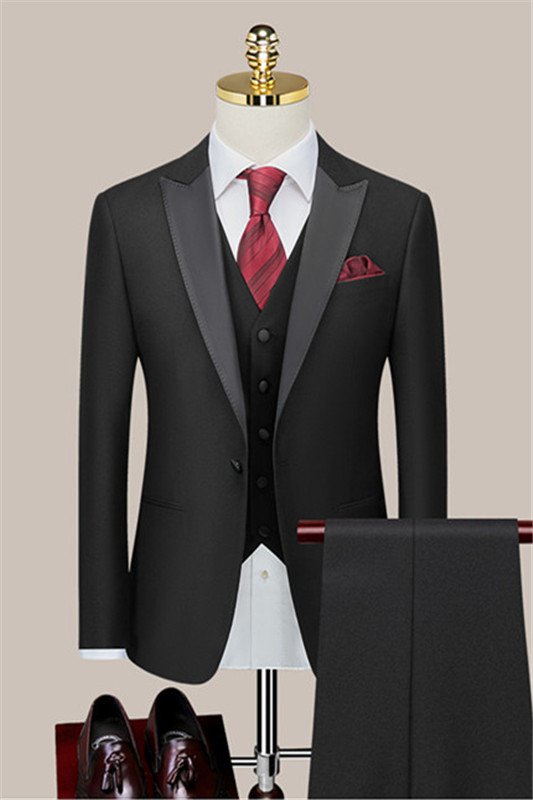 Ryan Newest Black Peaked Lapel Three Pieces Bespoke Wedding Suits