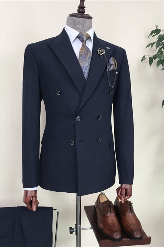 Archer Formal Navy Blue Double Breasted Peaked Lapel Business Suits For Men