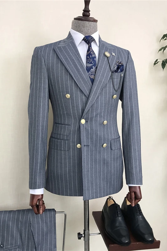 Archibald Fancy Navy Blue Double Breasted Peaked Lapel Business Suits ...