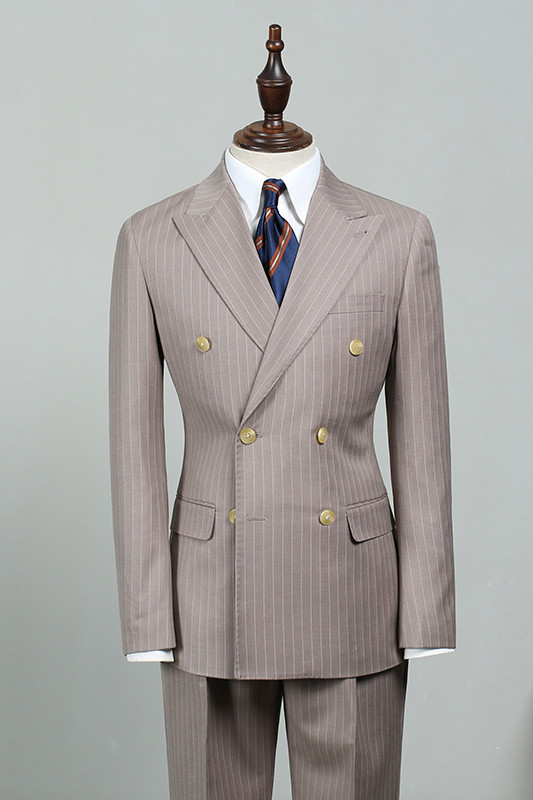 Zachary Chic Double Breasted Peaked Lapel Striped Men Suits