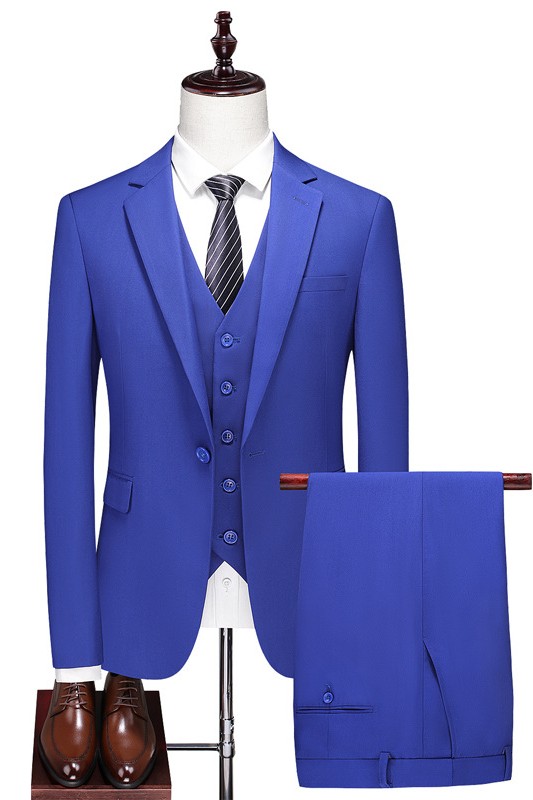 Morden Royal Blue Notched Lapel Three Pieces Business Suits For Men