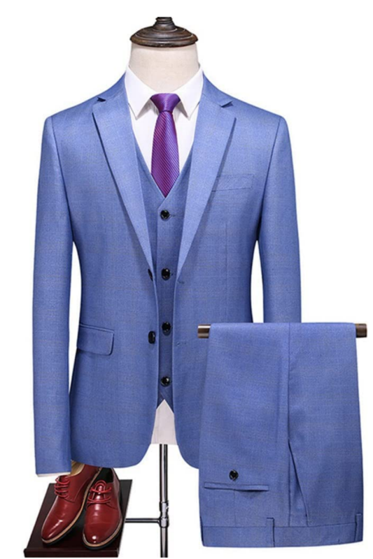 Bespoke Sky Blue Notched Lapel Single Breasted Business Suits for Men
