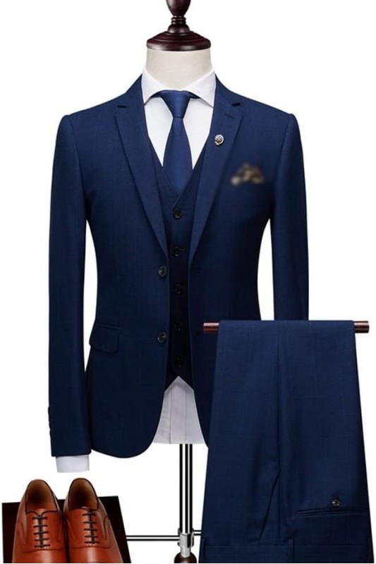 Alex Formal Navy Blue Three Pieces Notched Lapel Men Suits For Business