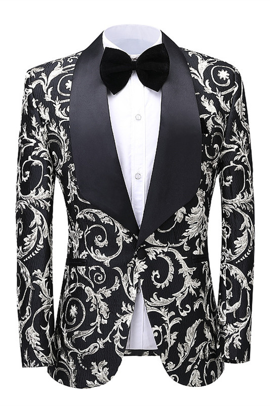 Dick Modern Black Shawl Lapel Jacquard Wedding Suits For Men