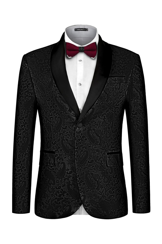 Fitzgeraid Formal Black Shawl Lapel Jacquard Wedding Suits For Men