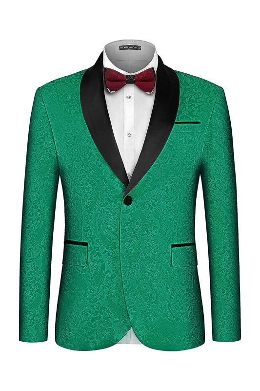 Frank Modern Green Shawl Lapel Jacquard Wedding Suits For Men