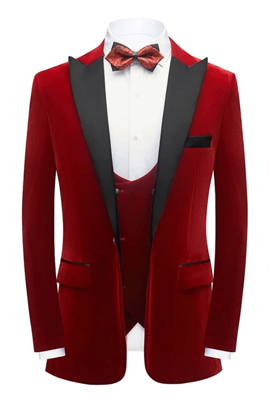 Horace Modern Red Three Pieces Velvet Men Suits For Prom