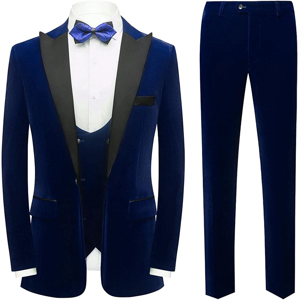 Harry Fancy Navy Blue Three Pieces Velvet Men Suits For Prom