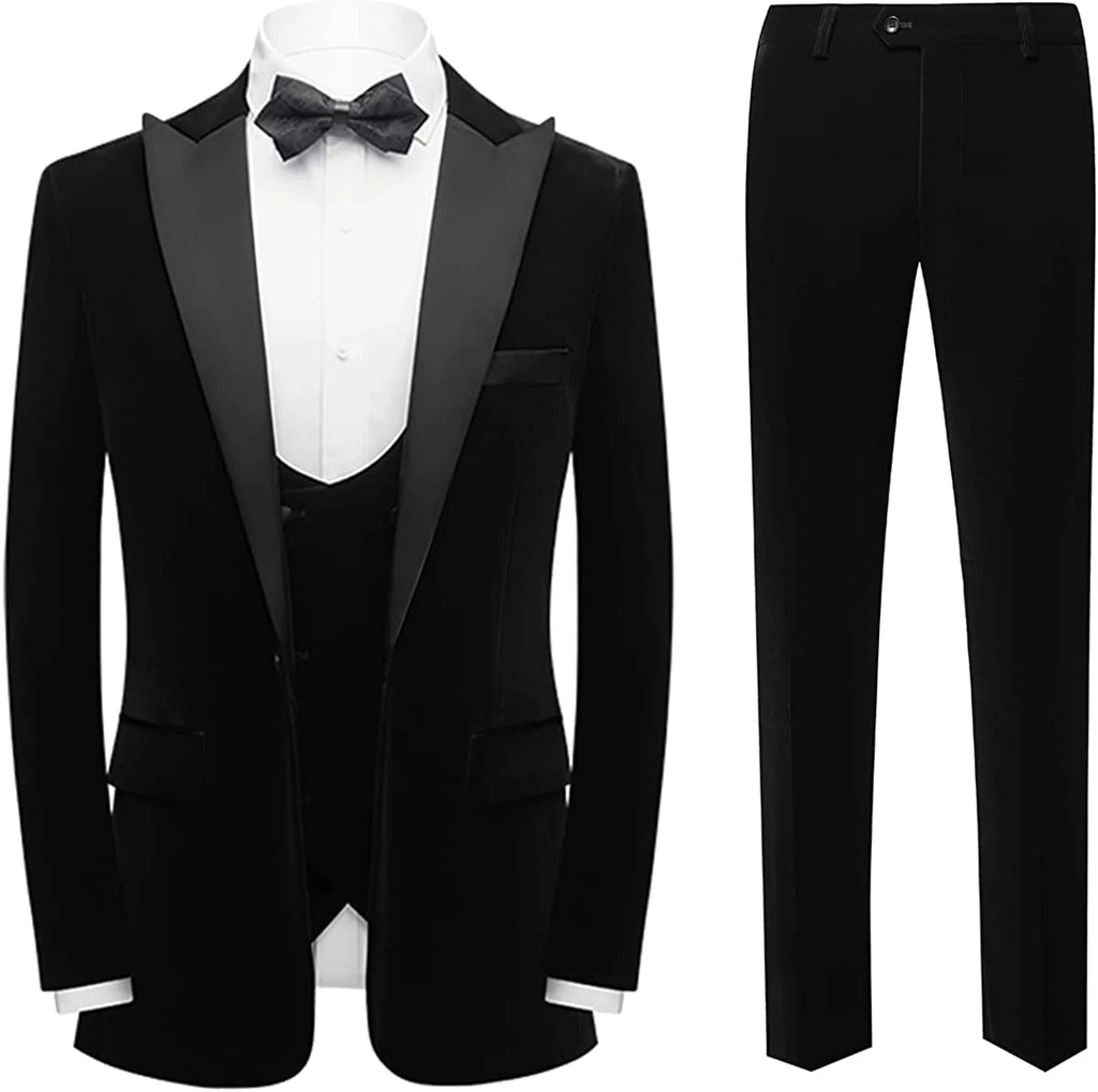 Heather Formal Black Three Pieces Velvet Men Suits For Prom