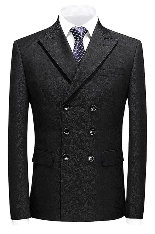 Emmett Chic Black Double Breasted Jacquard Men Suits For Prom