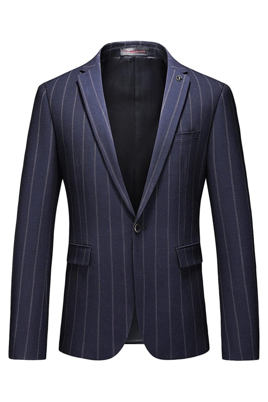 Keiton Bespoke Blue Peaked Lapel Striped Men Suits For Business