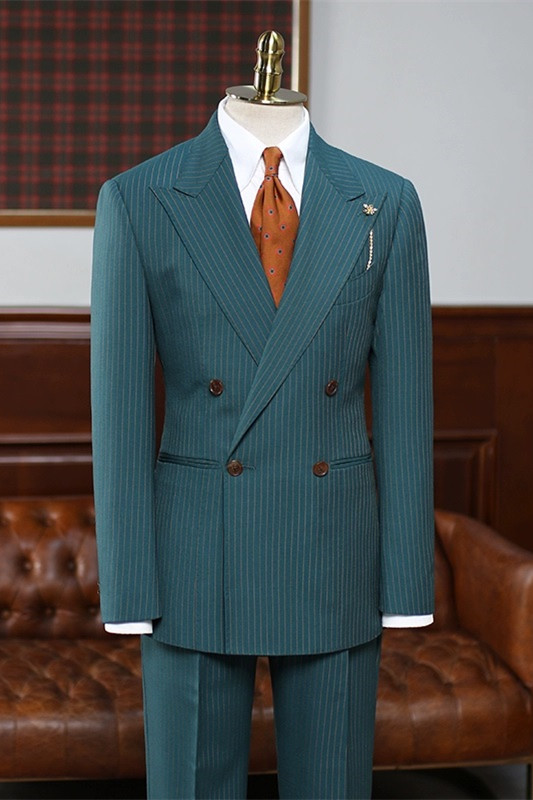 Ideii Bespoke Mint Green Double Breasted Striped Men Suits For Business