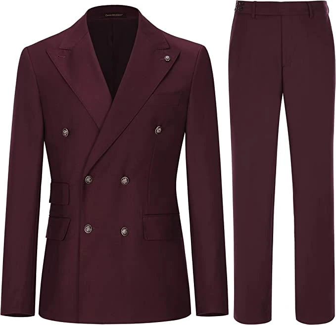 August Fancy Burgundy Peaked Lapel Double Breasted Men Suits For Prom