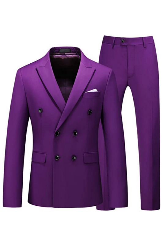 Bartley Stylish Purple Peaked Lapel Double Breasted Men Suits For Prom