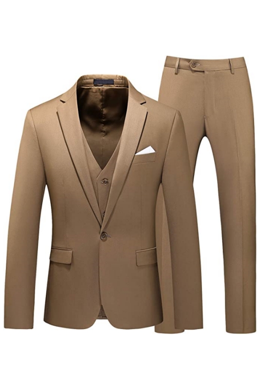Benson Fashion Khaki Notched Lapel Three Pieces Men Suits For Prom