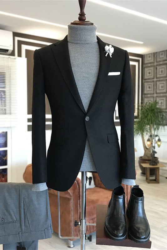 Mens Notch Lapel Ticket Pocket Suit Black