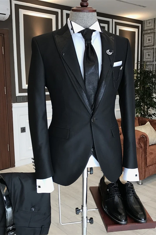 Ernest Modern Black Stripe 3-Pieces Men Suits with Peaked Lapel Slim Fit