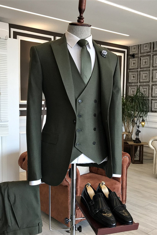 Elton Fashion Dark Green Paked Lapel Three Pieces Prom Suits