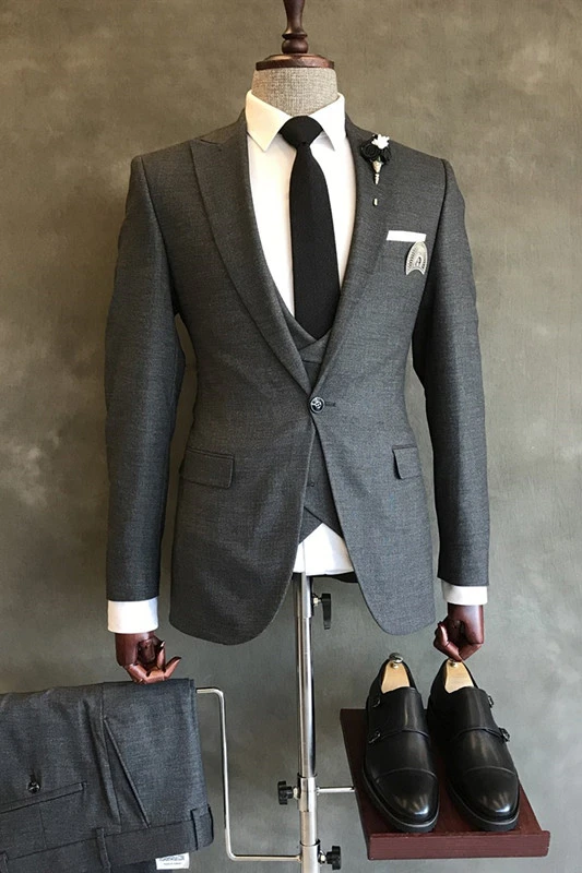 Abel Fashion White & Black Peaked Lapel Three Pieces Wedding Suit
