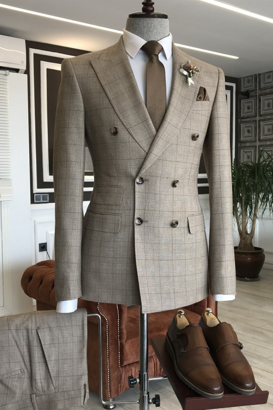 Patrick Simple Gray Peaked Lapel Double Breasted Business Suits