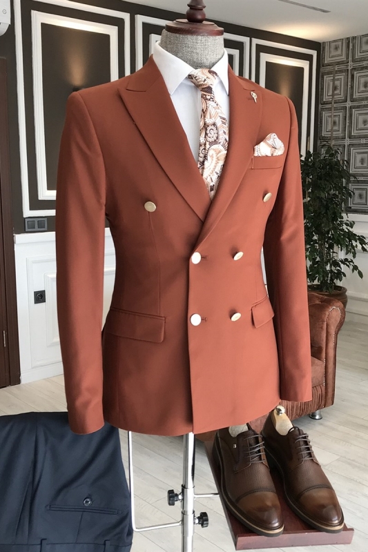 Double Breasted Navy Blue Peaked Lapel Prom Suits for Guys