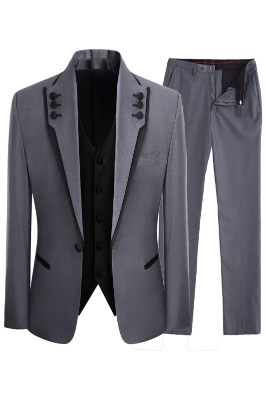 Jeffrey Simple Gray Shawl Lapel Three Pieces Prom Suits