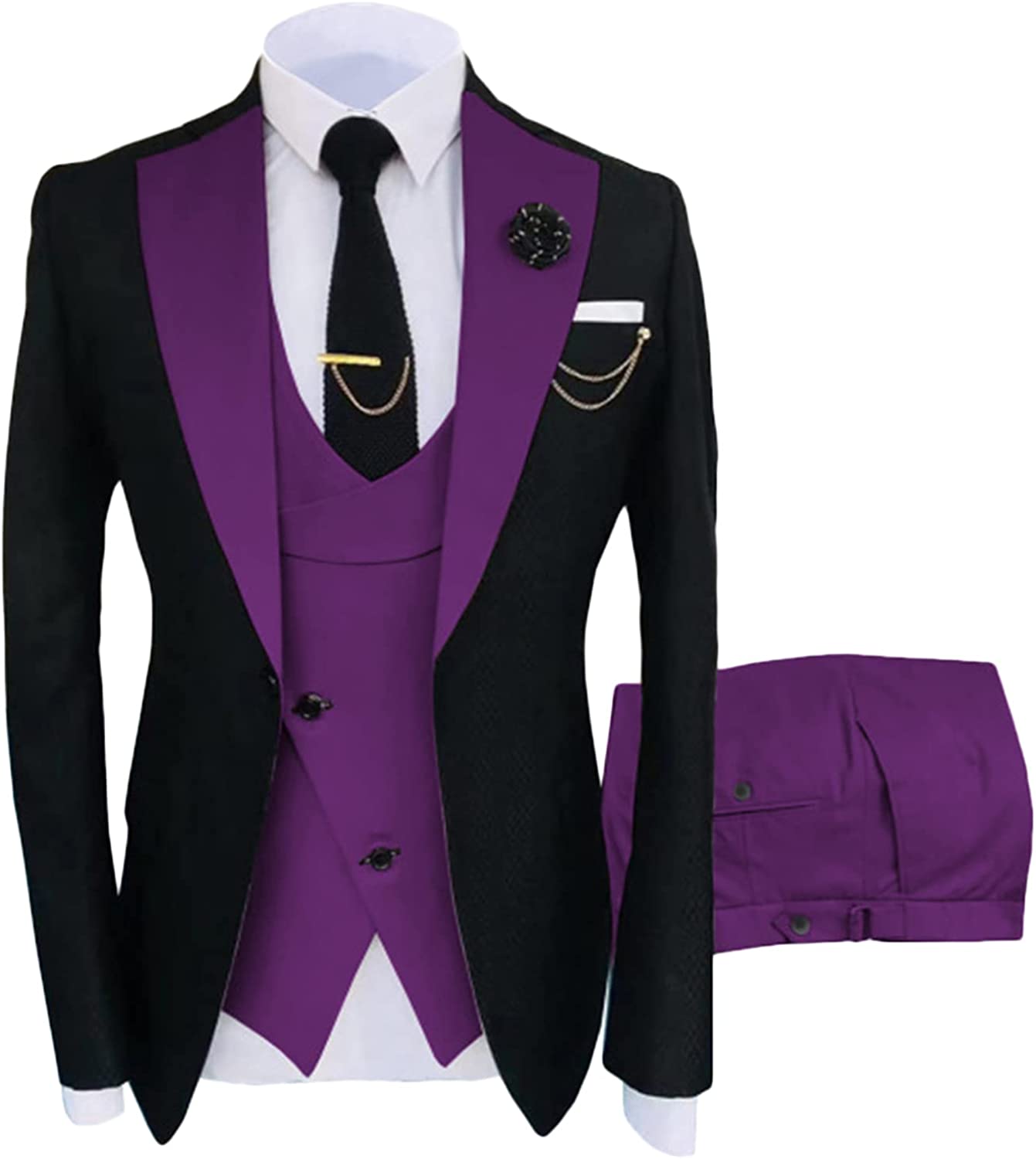 2 Piece Dark Purple Notched Lapel Prom Suits with Sash