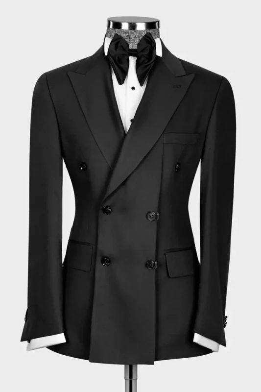 Adonis Stylish Black Peaked Lapel Double Breasted Prom Suits
