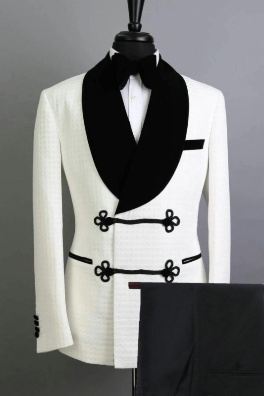 Timeless 2-Piece White Shawl Lapel Jacquard Men's Prom Suit