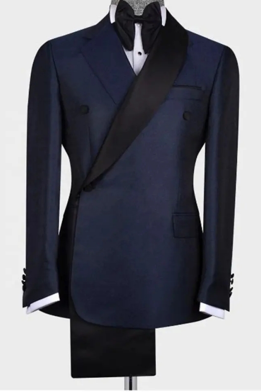 Navy Blue Shawl Lapel Prom Suits Business Tuxedo with three Pieces main image 0