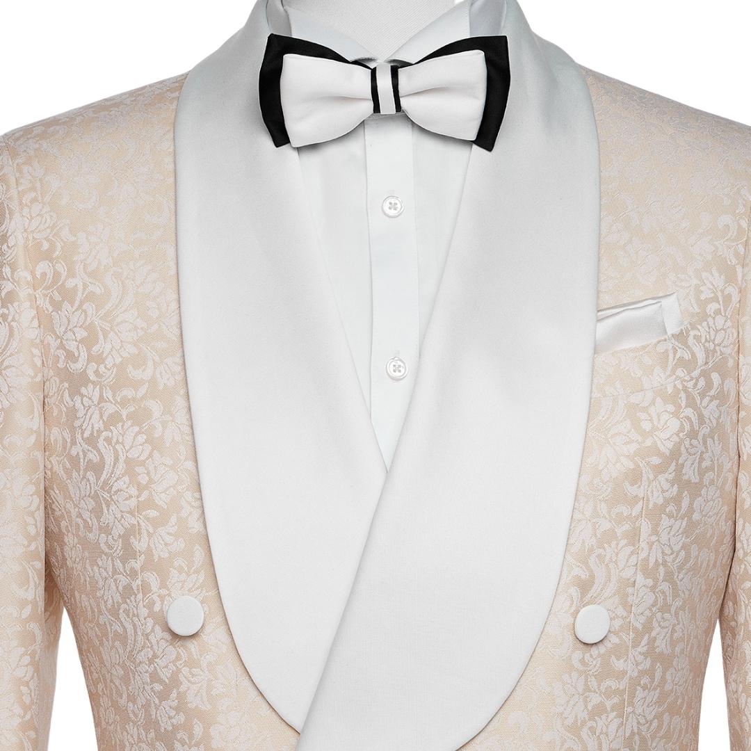Lilac Floral Jacquard Wedding Suit with Shawl Lapel