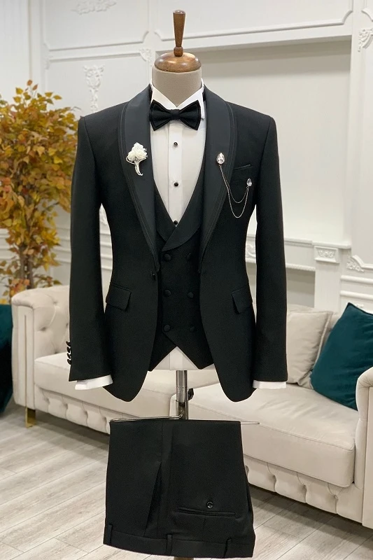 Gentle Black Sparkle Wedding Suits with Shawl Lapel and One Button Easy Fit