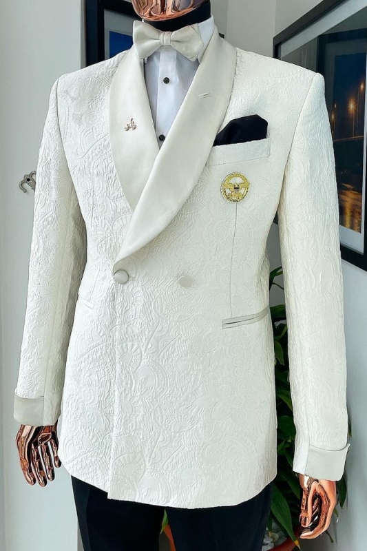 White Double Breasted Peaked Lapel Wedding Suit - New Arrival