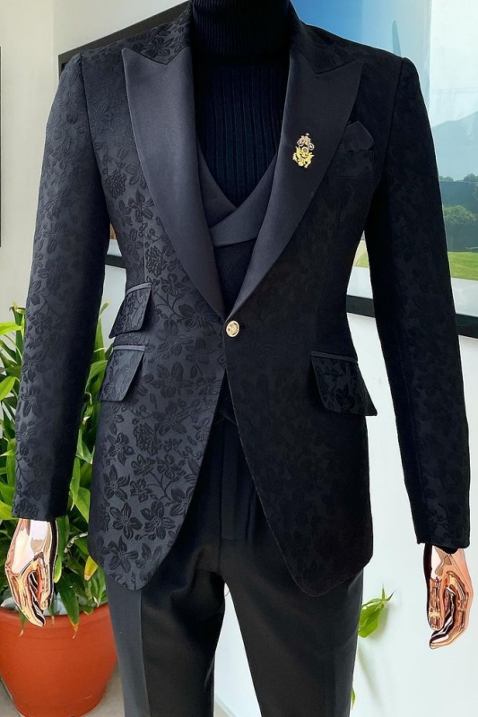 Stylish Black Peaked Lapel Velvet Men's Prom Suit main image 0