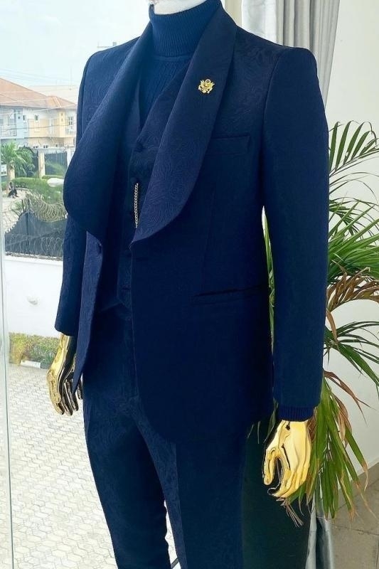 Navy Blue Lapel Shawl With One Button Wedding Suit from Gene Popular