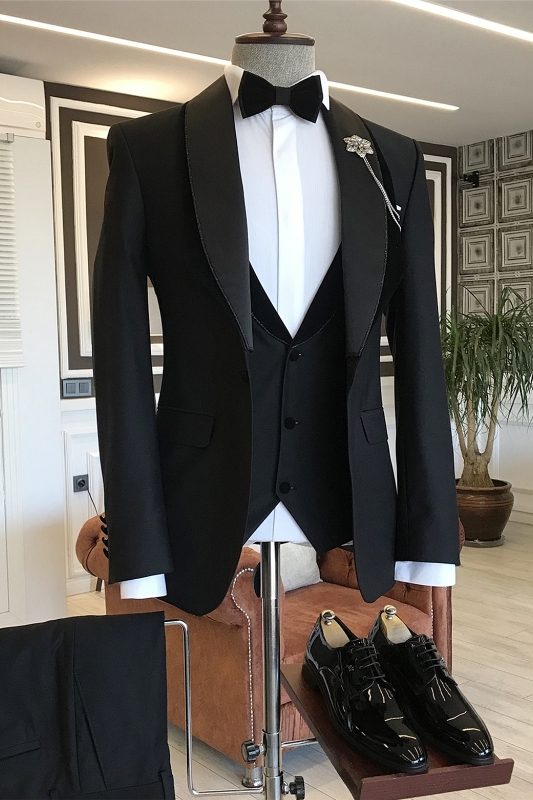Anselm Fashion Black Shawl Lapel Wedding Suit Set