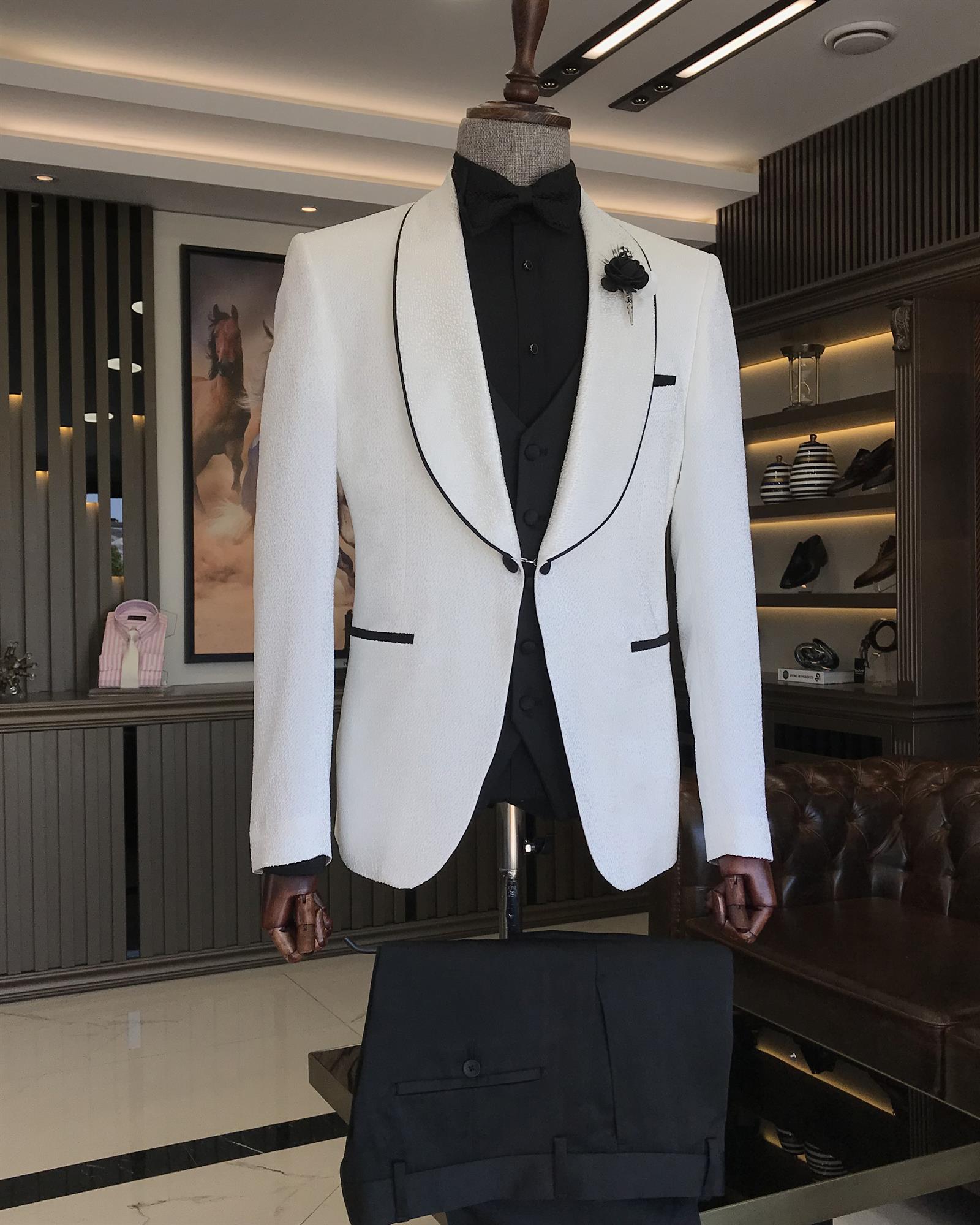 Xander Black Jacquard Three-Piece Shawl Lapel Wedding Suit for Men main image 1