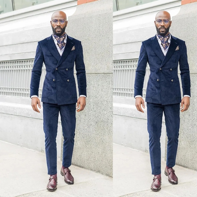 Dark Blue Notched Lapel 2-Piece Men's Suit