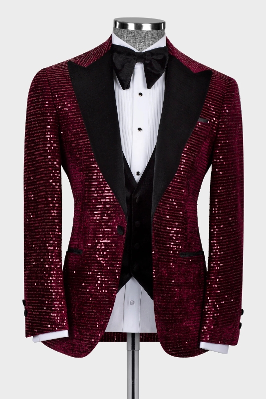 Peak Lapel Prom Suits for 22 Year Olds - Popular Burgundy with Pink One Button