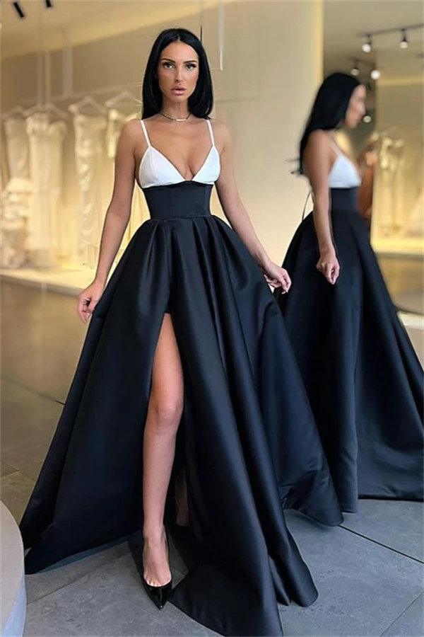 Sexy 2 Pieces Spaghetti Straps White Floor Length Evening Dress Prom Dresses