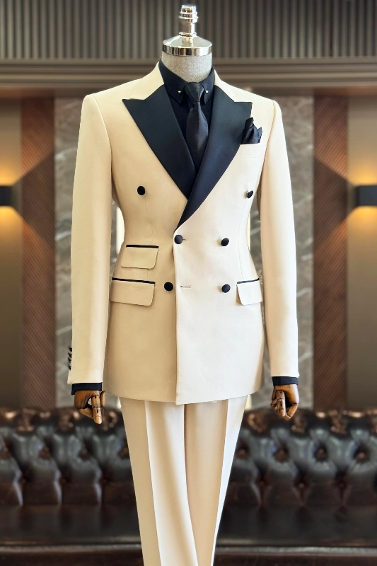 Best Slim Fit Double Breasted Champagne 2 Pieces Men's Suits Solid Color Man Suit main image 0