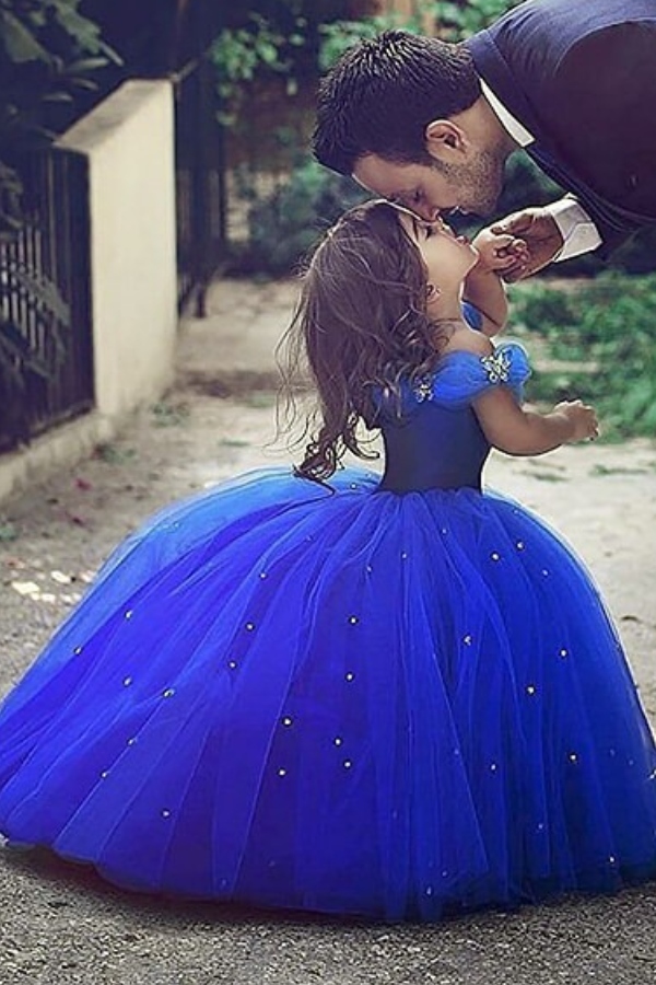 BluNight Little Girls' Flower Girl Dress - Lace Rhinestone Glitter Party Dress For Weddings & Special Occasions
