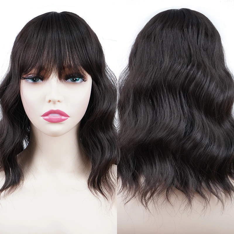 Synthetic Women Wig With Airy Bangs and Water Wave Short Curly Hair
