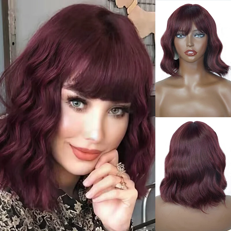 Popular Synthetic Wig with Water Wave Bob Cut and Short Curly Hair Headpiece For Women