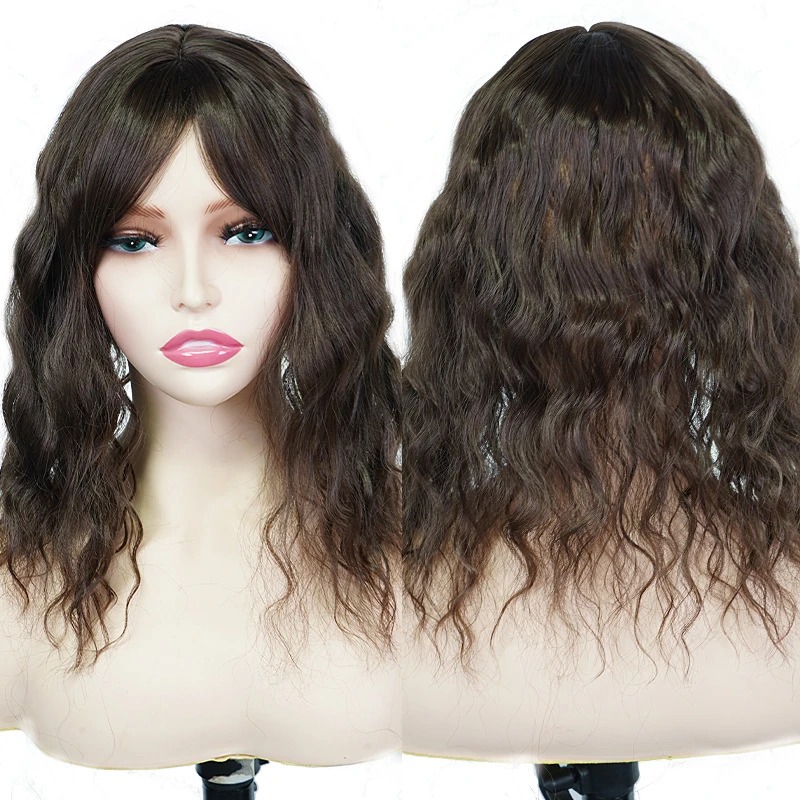 Synthetic Hairpiece with Short Small Curls, Women's Curly Hair with Side Bangs