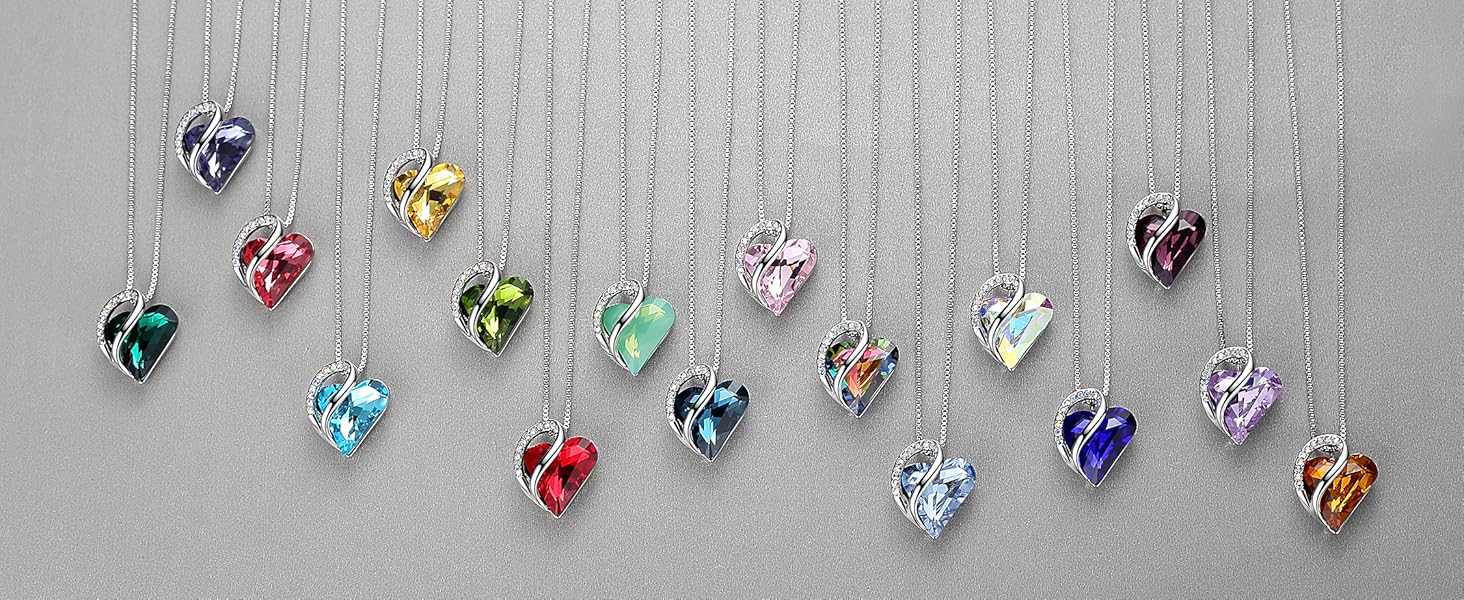 Infinity Love Heart Necklaces with Birthstone Crystals