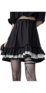 Goth Skirt Women Harajuku High Elastic Waist Lace